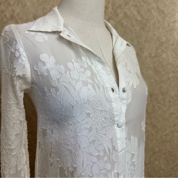 For Love & Lemons White Sheer Long Sleeve Button Up Silk Blend Boho Maxi Dress - Picture 2 of 10